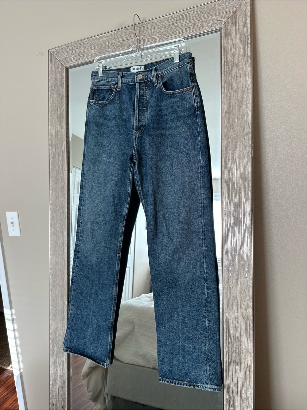 AGOLDE High Rise Straight Leg Medium Wash Fly Button Denim Jeans Size 25 0 XS